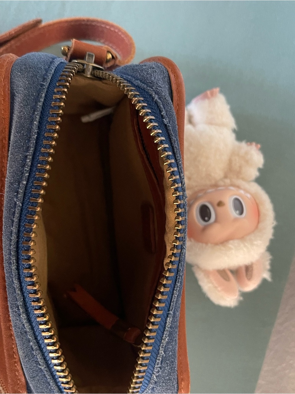 Madewell Camden Mini Crossbody Blue Suede Cognac Leather Camera Bag - Picture 7 of 10